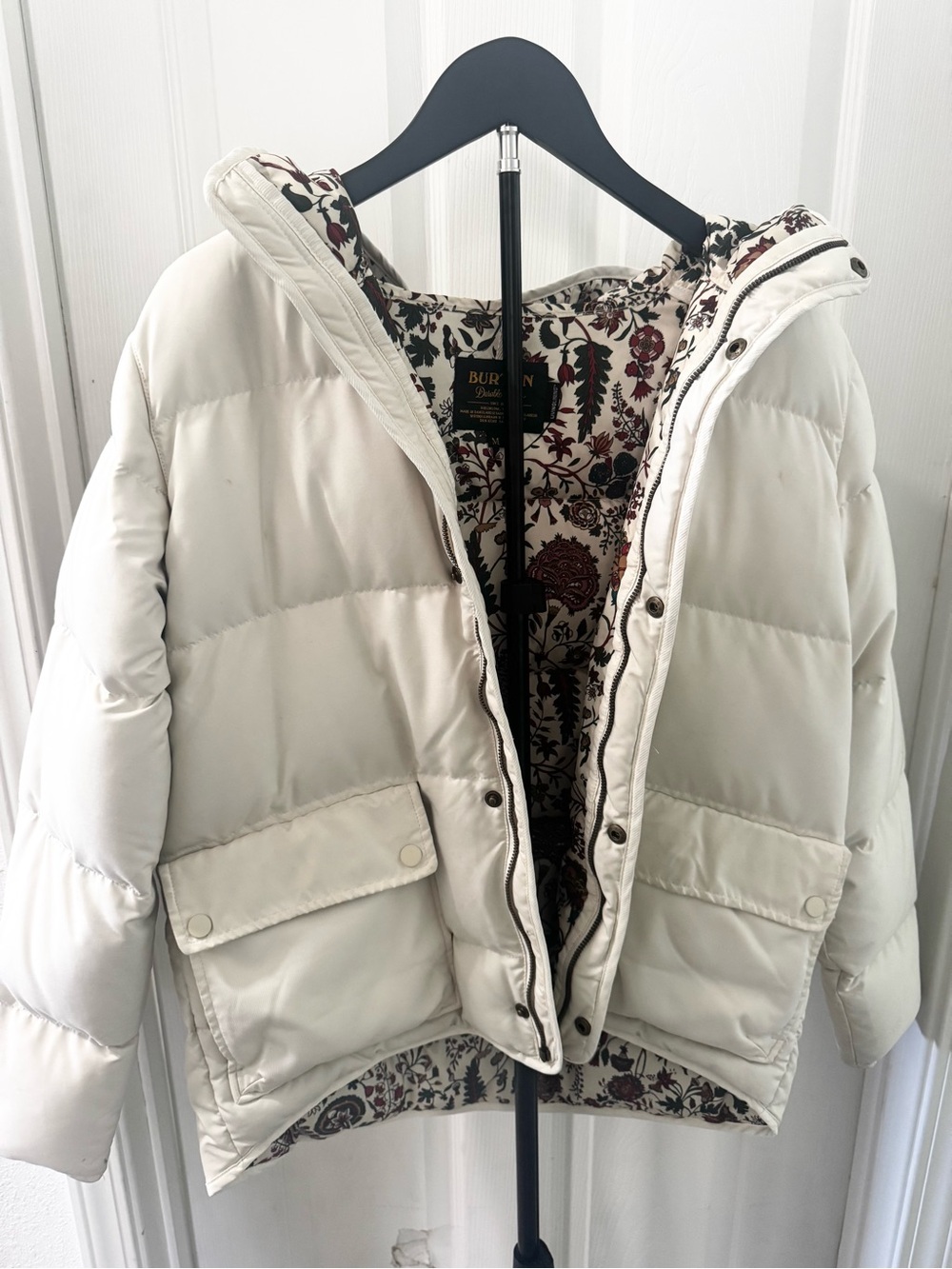 Burton White Quilted Puffer Jacket with Floral Lining